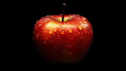 Dewlit crimson apple glows like a tiny planet in shadow