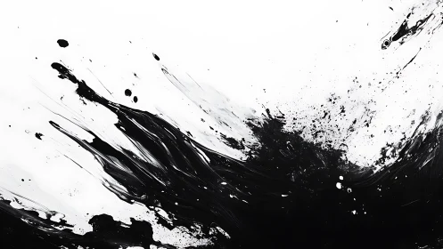 Bold black ink explodes across crisp white negative space