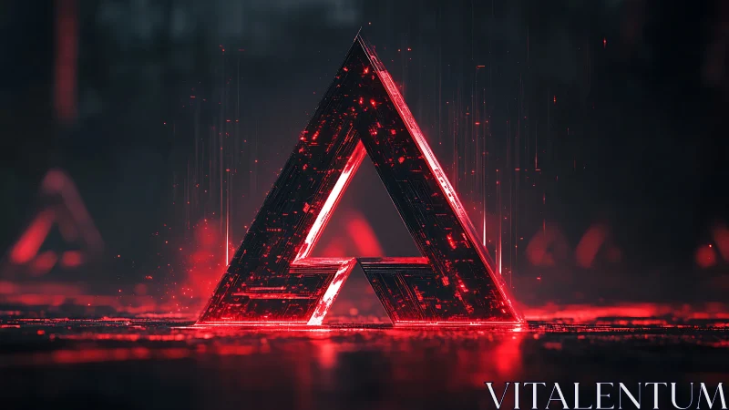 Glowing cyberpunk triangle pulsing with neon red light.