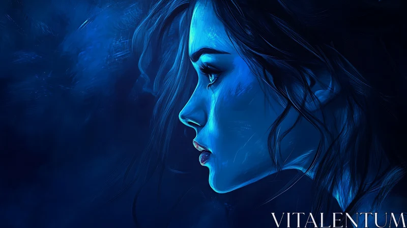 Midnight profile dreams in electric blue quietly ignite