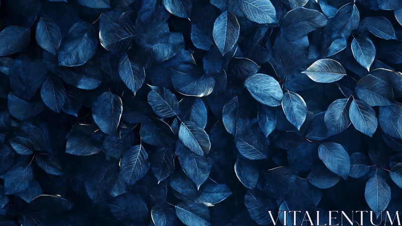 Midnight blue foliage texture with luminous leaf veins.