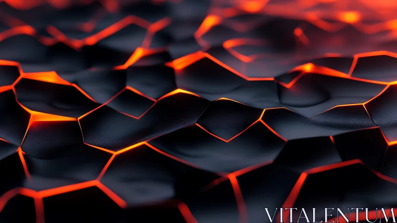 Abstract hexagonal lava surface with glowing orange cracks in 3D style.