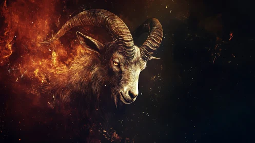 Combustive ram portrait in infernal chromatic contrast.
