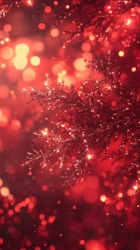 Glittering red fir branch glows against soft festive bokeh