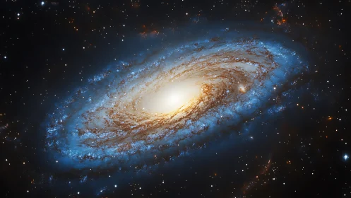 Face-on barred spiral galaxy with bright core and blue halo