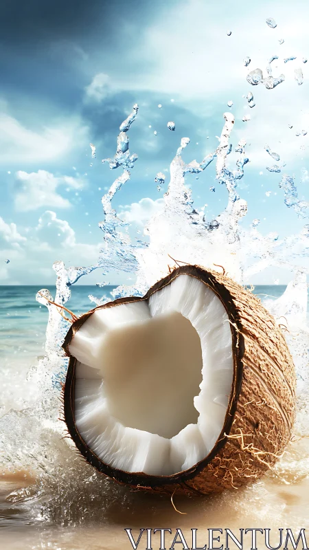 Exploding coconut splash captures hyperreal tropical impact
