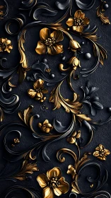 Golden floral swirls on deep charcoal textured backdrop.