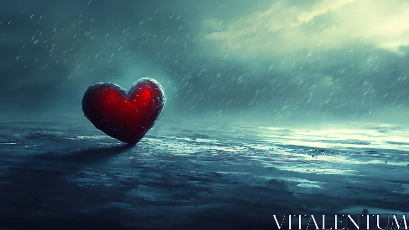 Red heart form positioned in storm environment