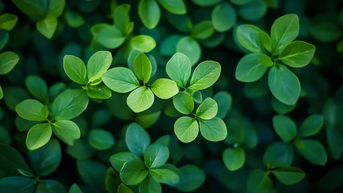 Gentle green leaves glowing in soft, peaceful light.