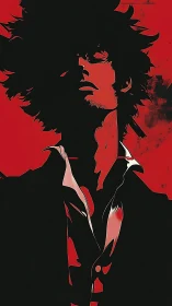Silhouetted anime drifter dominates crimson negative space.