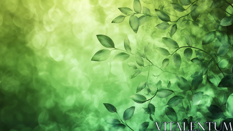Luminous green foliage overlay on dreamy bokeh field.