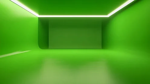 Minimalist green studio room with linear ceiling light.