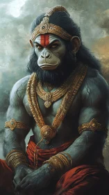 Mythic simian warrior deity in ornate gold regalia portrait