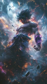 Storm-lit cosmic fighter wrapped in swirling starfire.