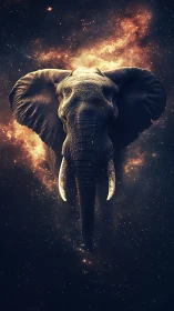 Elephant silhouette merged with luminous deep space backdrop.