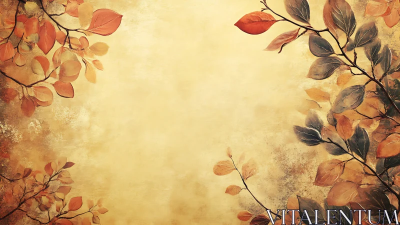 Autumn foliage branches framing textured yellow background.