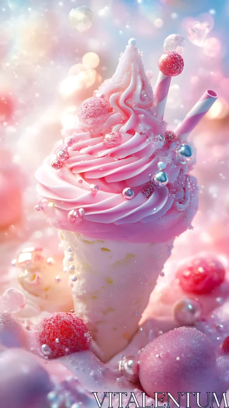 Dreamy pink ice cream swirl sparkles with candy charm