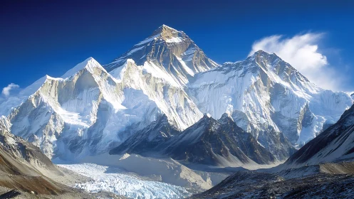Sky-chiseling ice peaks crowned beneath an endless cobalt vault.