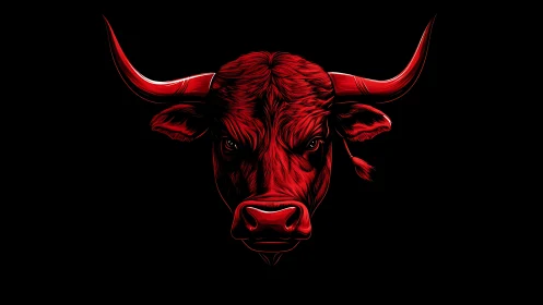 Crimson horned bull blazing against a midnight-black void.