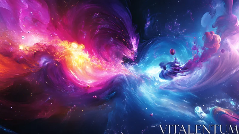 Digital nebula composition shows opposing chromatic vortices