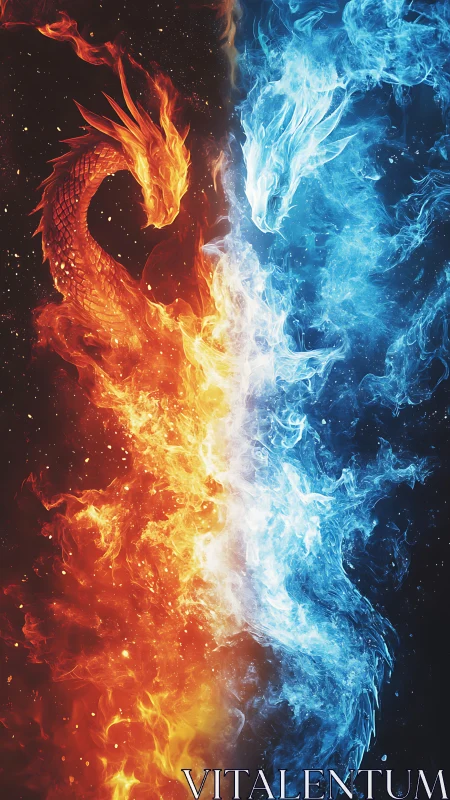 Fire and ice dragons mirrored in elemental conflict