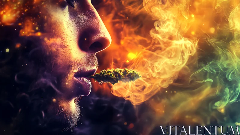 Ember tinted breath cradles a floating bud in neon haze