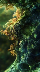 Fractal coral cavern glows with organic, bioluminescent light.