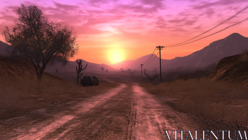 Sunset road through quiet desert hills and soft pink sky.