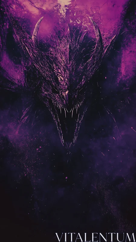 Voidborn dragon erupts from ultraviolet storm of shadows.