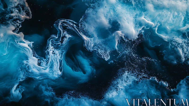 Electric teal surf swirls in a dramatic abstract seascape