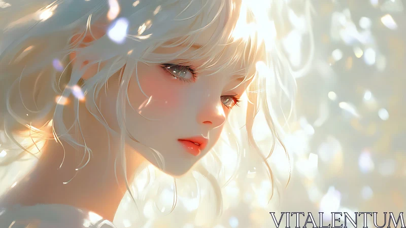 Luminous anime girl gazes into soft bokeh light glow