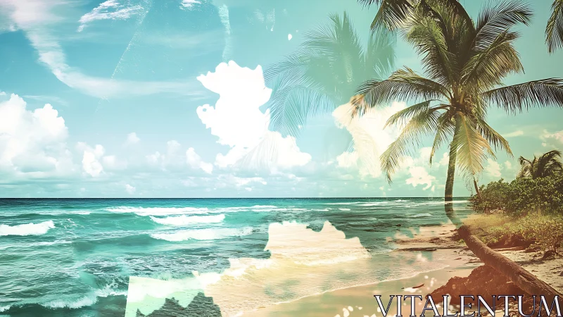 Tropical Beach Seascape with Palm Trees and Turquoise Waters