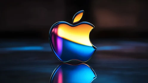 Neon Apple Logo with Holographic Gradient Glow.