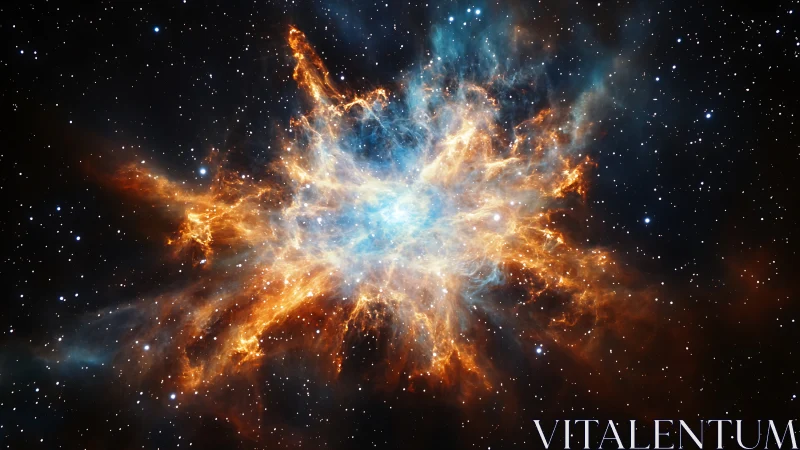 Stellar nebula structure expands across a dense star field