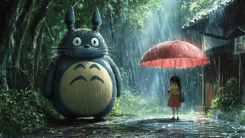 Gentle forest friend sharing a rainy moment at the stop.