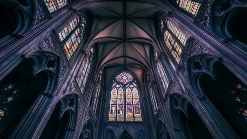 Gothic cathedral glow with graceful stained glass arches.