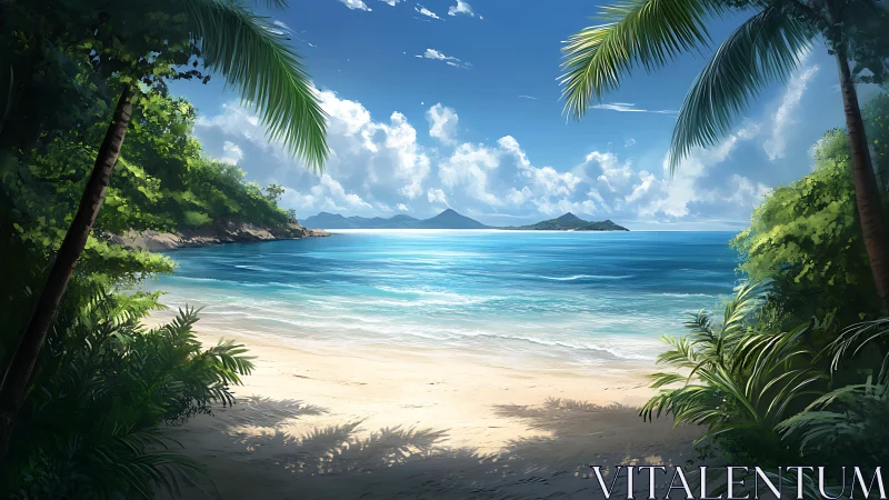 Emerald Paradise: Tropical Sanctuary Framed by Palm Sanctum.