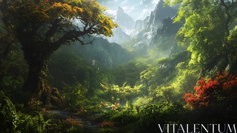 Ancient Forest Valley Hidden Among Misty Mountain Cliffs