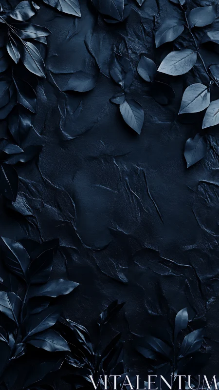 Midnight botanical leaves on textured dark slate surface.
