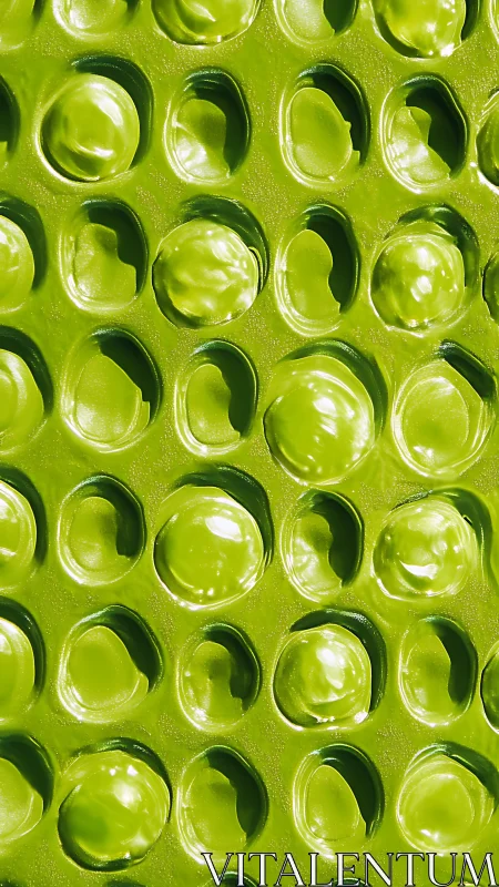 Green plastic bubble wrap texture shows punctured blister grid