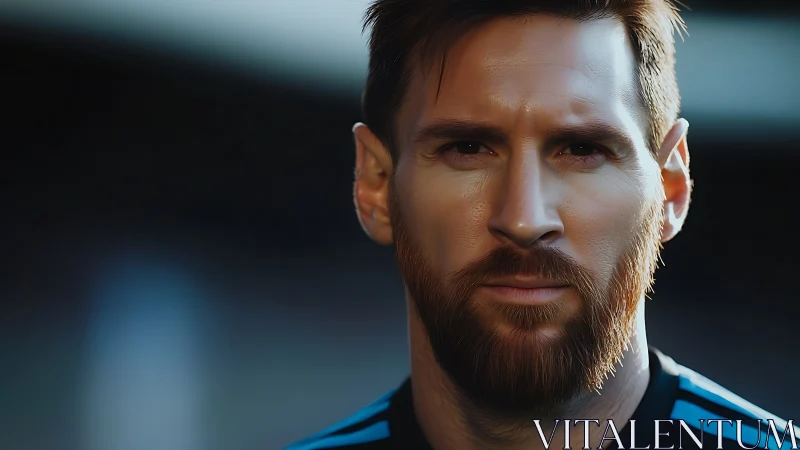 Focused footballer gazes ahead with calm determination.