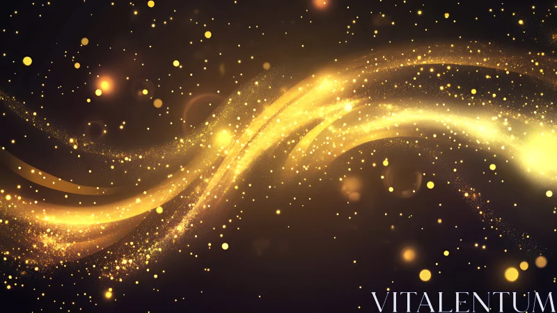 Luminous golden light trails on dark abstract background.
