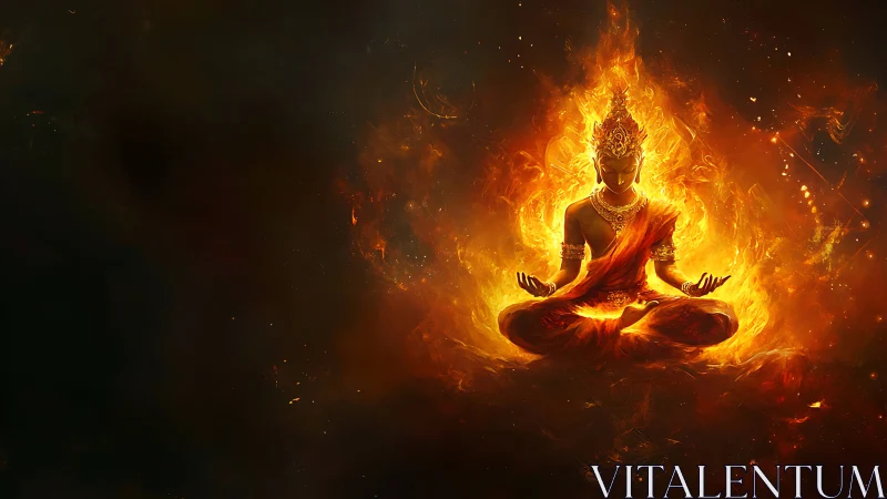 Seated Buddhist Figure Radiating Intense Volumetric Fire Effects