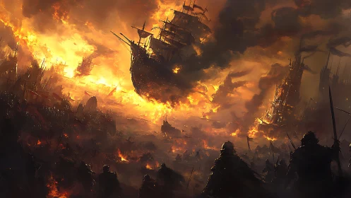 Medieval Military Fortification Engulfed in Conflagration.