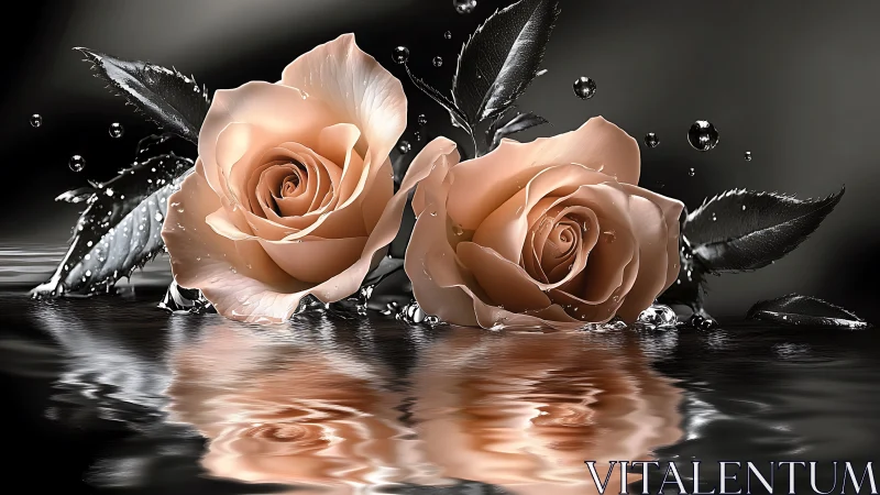 Peach Roses Splash Water Dynamic.