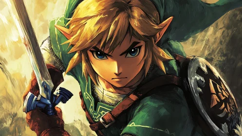 Sword-wielding fantasy hero lunges forward in vivid motion