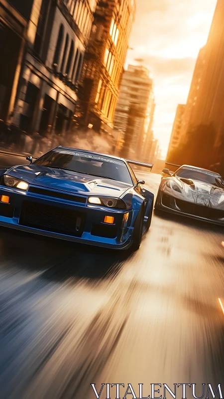 Streetlight thunder as twin supercars shred the sunset.