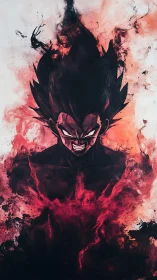 Fiery anime warrior portrait rendered in red energy haze