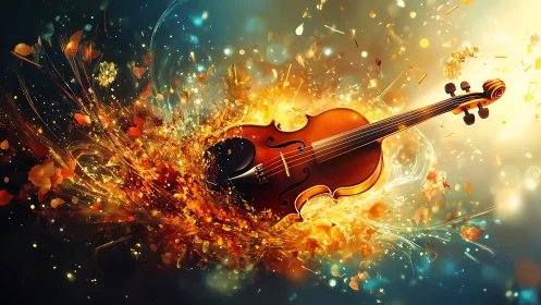Radiant violin glows in a swirling burst of golden music