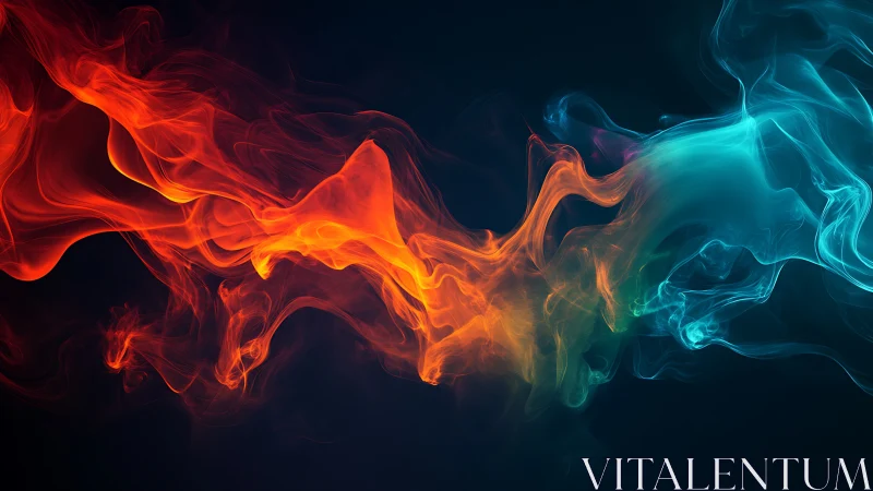 Digital painting of intersecting red and cyan energy plumes.